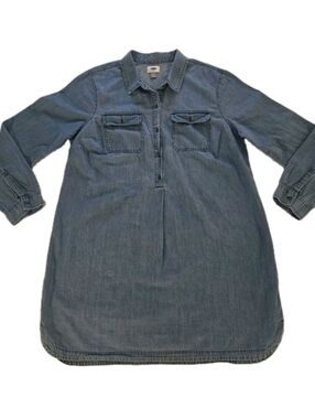 Old Navy Chambray Dress Shift Tunic Pullover Button-Up Long Sleeve XLarge